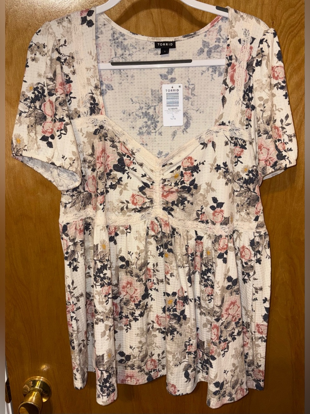 Torrid taupe/dusty rose floral print textured jersey sweetheart babydoll top 1X